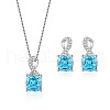 Square Rhodium Plated 925 Sterling Silver Pave Cubic Zirconia Pendant Necklaces & Stud Earrings Sets for Women WG8F2D6-01-2