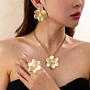 Flower Alloy with Plastic Imitation Pearl Pendant Necklaces & Stud Earrings & Rings Sets FS-WG659E6-01-2