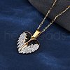 304 Stainless Steel Polymer Clay Rhinestones Wing Openable Pendant Necklaces for Women NJEW-Z065-14G-02-1
