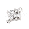 Brass Pave Clear Cubic Zirconia Leaf Links Connector Charms KK-Z061-02P-01-2