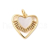 Brass Pave Natural White Shell Heart Charms with Jump Rings KK-S522-08A-G-1