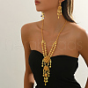 Elegant French Alloy Flower Tassel Necklace & Earrings Sets for Women YO1225-4