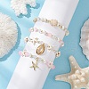 4Pcs 4 Styles Shell Pearl & Glass & Synthetic Turquoise & Synthetic Moonstone Beads Stretch Bracelets & 304 Stainless Steel Charm Bracelets for Women BJEW-JB11996-01-3