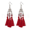Polyester Tassel with Glass Beaded Chandelier Earrings EJEW-TA00183-03-1