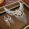 Flower Brass & Alloy Crystal Rhinestone Bib Necklaces & Stud Earrings Sets FS-WG691FB-01-2