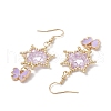 Flower with Butterfly 304 Stainless Steel Glass Seed Beads Dangle Earrings EJEW-MZ00417-02-4