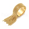 Round Ball Tassel 304 Stainless Steel Cuff Rings for Women RJEW-U039-03G-4