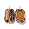 Natural Tiger Eye Copper Wire Wrapped Pendants G-H281-08P-02-2