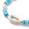 Natual Shell with Evil Eye & Pearl Braided Bead Bracelets Set BJEW-TA00049-9