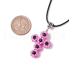 Glass Seed Beads & Synthetic Blue Goldstone Beaded Cross Pendant Necklaces NJEW-MZ00103-05-3