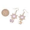 Flower with Butterfly 304 Stainless Steel Glass Seed Beads Dangle Earrings EJEW-MZ00417-02-3
