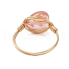 Brass & Cherry Quartz Rose Quartz Natural Red Rainbow Jasper Finger Rings for Women RJEW-JR00872-7