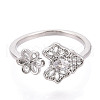 Leaf Brass Micro Pave Clear Cubic Zirconia Cuff Ring Settings KK-T076-34P-2