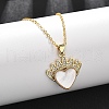 Brass Micro Pave Clear Cubic Zirconia & Natural White Shell Crown Heart Pendant Necklaces for Women NJEW-R027-02G-2