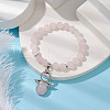 Natural Rose Quartz Stretch Bracelets with Angel Charms BJEW-JB11046-02-2