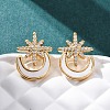 Star with Moon Brass Micro Pave Clear Cubic Zirconia Stud Earrings KK-D363-18G-5
