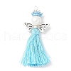 Glass Pearl Round Beaded with Polycotton Tassel Big Pendants PALLOY-MZ00612-02-1