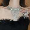 Brass Crystal Rhinestone Flower Tassel Necklace & Teardrop Tassel Dangle  FS-WGD5E39-01-2