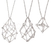 3Pcs 3 Style 304 Stainless Steel Empty Macrame Pouch Pendant Singapore Chain Necklaces NJEW-JN05285-2
