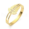 304 Stainless Steel Pave Crystal Rhinestone Hollow Out Leaf Hinged Bangles for Women BJEW-D044-03A-G-1