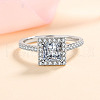 Square Rhodium Plated 925 Sterling Silver Pave 5.5mm Cubic Zirconia Finger Rings for Women WG02E28-18-1