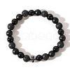 Natural Lava Rock & Black Stone & Black Obsidian Round Beads Stretch Bracelets WS9904-1-2