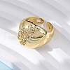 Brass Micro Pave Clear Cubic Zirconia Cuff Rings for Women RJEW-U043-03G-3