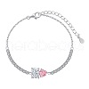 Rectangle & Heart Rhodium Plated 925 Sterling Silver Link Bracelets for Women BJEW-F484-02P-1