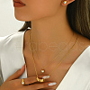 Stainless Steel & Imitation Pearl Stud Earrings & Double Necklaces & Rings Sets for Women's Daily Wear UO4796-4
