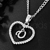 Brass Micro Pave Clear Cubic Zirconia Hollow Heart with Initial Pendant Necklaces WG4069A-02-1