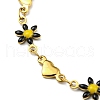 Enamel Flower & Heart Link Chain Bracelet BJEW-A142-05G-3