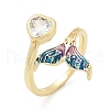 Brass Pave Clear Cubic Zirconia Cuff Rings RJEW-V013-01G-4