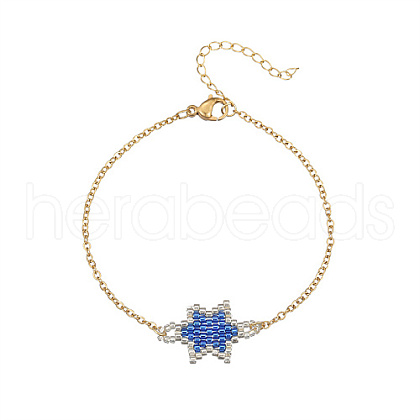 Glass Seed Beaded Star Link Bracelet with Golden Stainless Steel Cable Chains NK2955-3-1