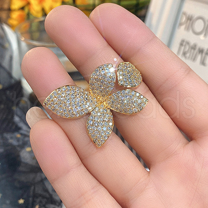 Butterfly Brass Micro Pave Clear Cubic Zirconia Adjustable Cuff Rings for Women FS-WG64577-02-1