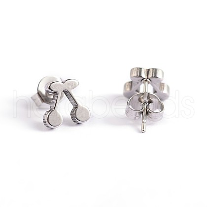 Cherry 304 Stainless Steel Ear Studs EJEW-F0075-106P-1