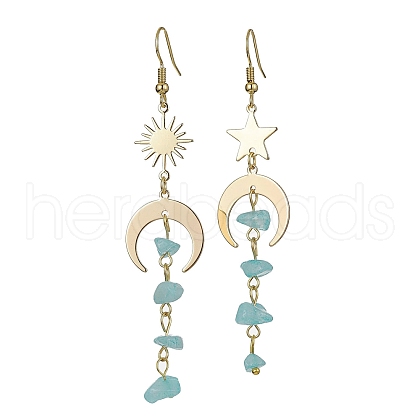 Moon & Sun & Star Brass Asymmetrical Earrings EJEW-JE05461-05-1