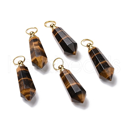 Natural Tiger Eye Openable Perfume Bottle Pointed Pendants G-A026-03-1