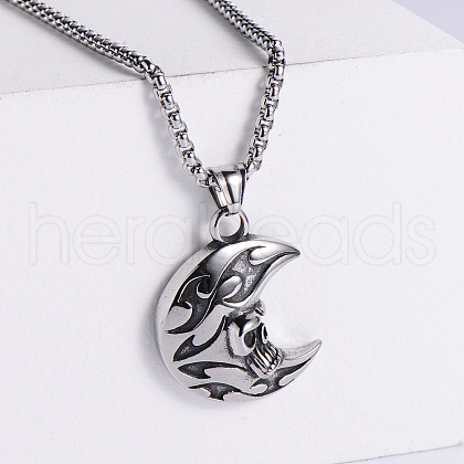 Retro Stainless Steel Punk Skull Moon Crescent Pendant Necklaces for Men SD1612-2-1