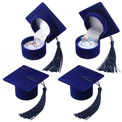 SUNNYCLUE 4Pcs Doctoral Hat Shaped Velvet Jewelry Ring Storage Boxes CON-SC0001-18B-1