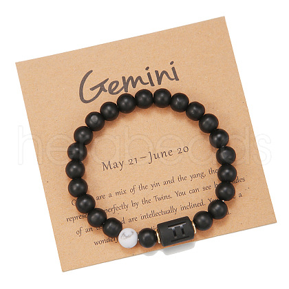 12 Constellations Frosted Synthetic Black Agate Round Beaded Strertch Bracelets for Men Women WG62DB1-03-1