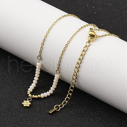 Ion Plating(IP) 304 Stainless Steel & Glass Flower Pendant Necklaces for Women NJEW-K255-34G-01-1