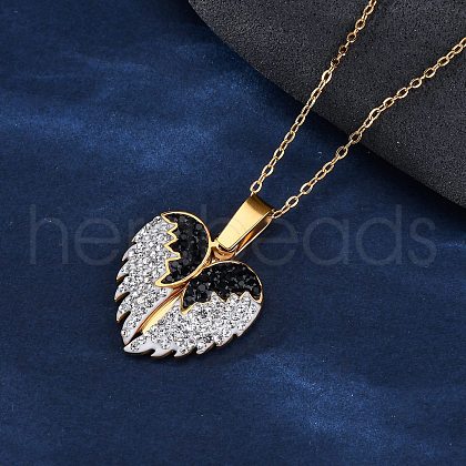 304 Stainless Steel Polymer Clay Rhinestones Wing Openable Pendant Necklaces for Women NJEW-Z065-14G-02-1
