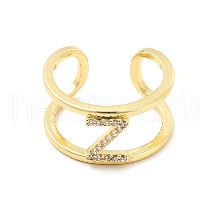 Clear Cubic Zirconia Initial Letter Open Cuff Ring RJEW-A012-01G-Z-1