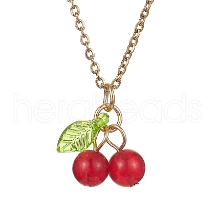 Natural Dyed Malaysia Jade Cherry Pendant Necklaces NJEW-JN04505-1