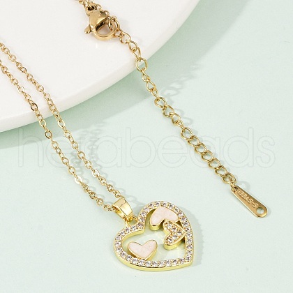 Heart Brass Micro Pave Cubic Zirconia Pendant Neckalces for Women NJEW-C076-02G-1