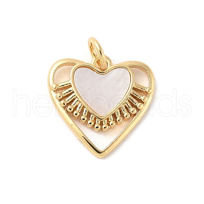 Brass Pave Natural White Shell Heart Charms with Jump Rings KK-S522-08A-G-1