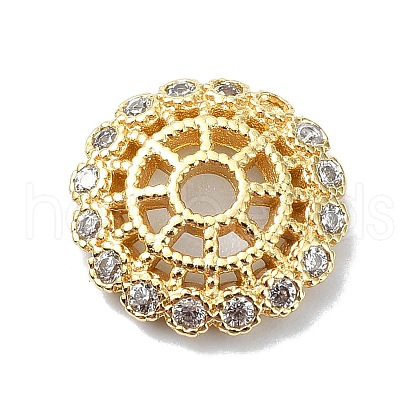 Rack Plating Brass Micro Pave Clear Cubic Zirconia Bead Cap KK-U014-11A-G-1