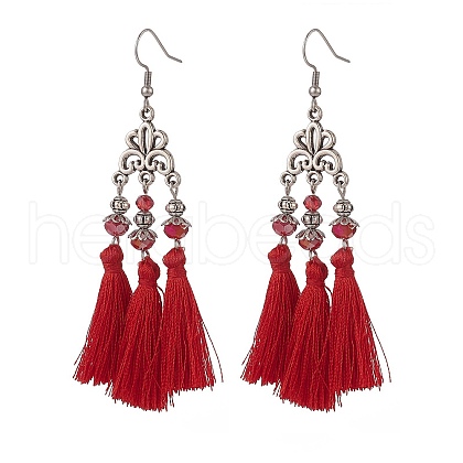 Polyester Tassel with Glass Beaded Chandelier Earrings EJEW-TA00183-03-1