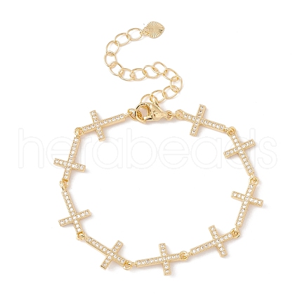 Clear Cubic Zirconia Cross Link Chains Bracelet BJEW-I301-12G-1