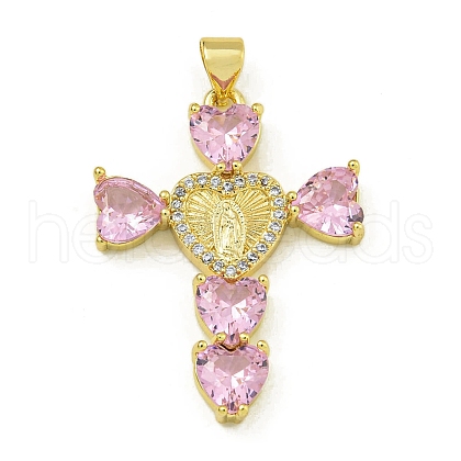 Rack Plating Brass Pave Cubic Zirconia Pendants KK-U029-01G-01-1